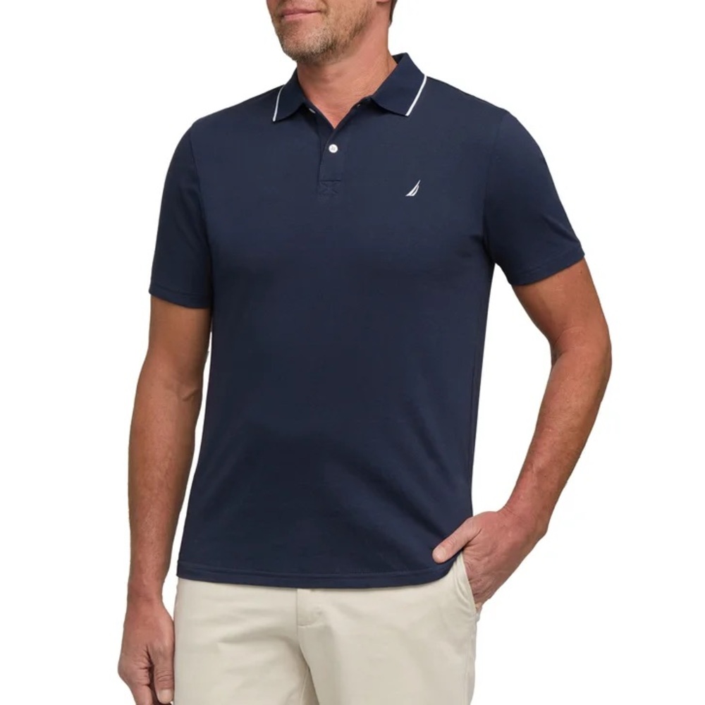 Nautica Men's Jersey Short Sleeve Polo NWOT Navy Classic Fit L